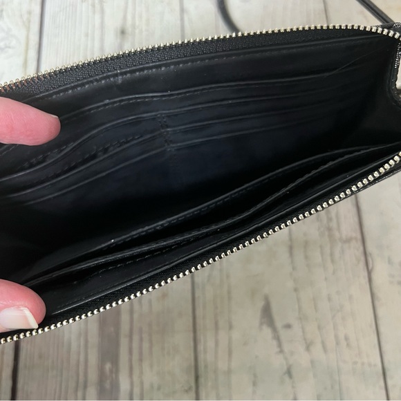 Coach Black Silver Signature Monogram Canvas Stripe Wristlet Wallet Metallic EUC - Picture 11 of 16